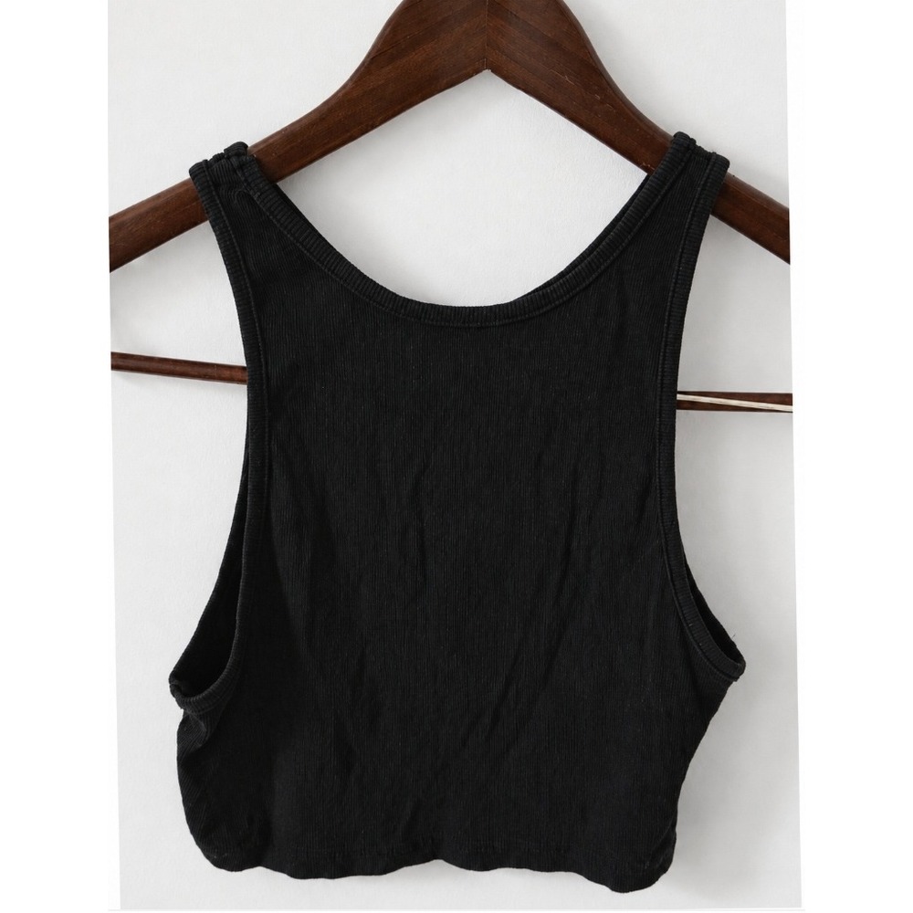 Zara Woman's Black Basic Ribbed Knit Crew Neck Crop Tank Top Size Large Staple - Picture 2 of 3